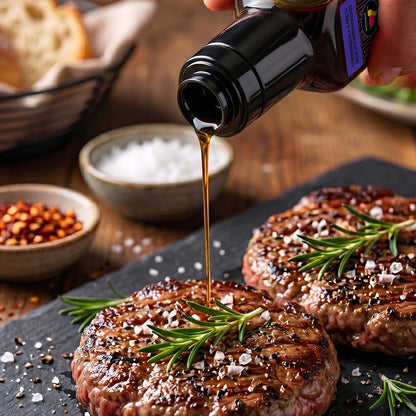 Olio piccante al peperoncino Carolina Reaper versato su degli hamburger